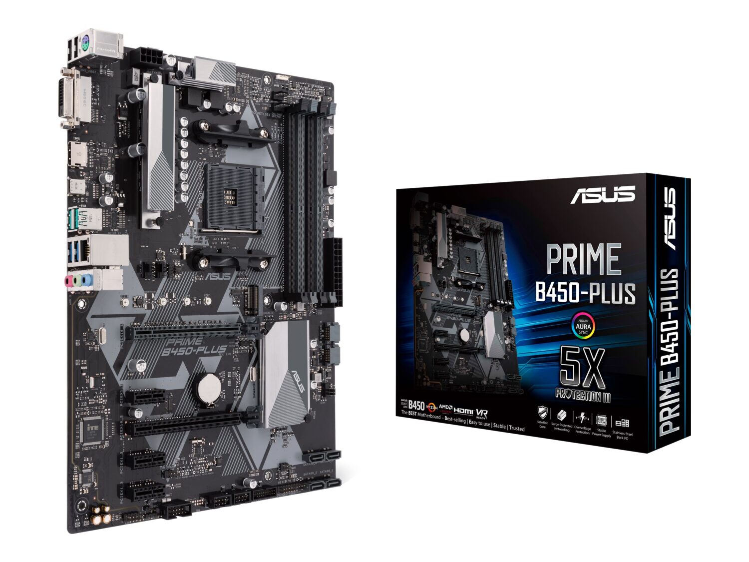 Asus | PRIME B450-PLUS | Processor family AMD | Processor socket AM4 | Memory slots 4 | Number of SATA connectors 6 x SATA 6Gb/s connector(s) | Chipset AMD B | ATX