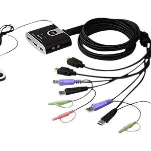 Aten 2-Port USB HDMI/Audio Cable KVM Switch with Remote Port Selector | Aten