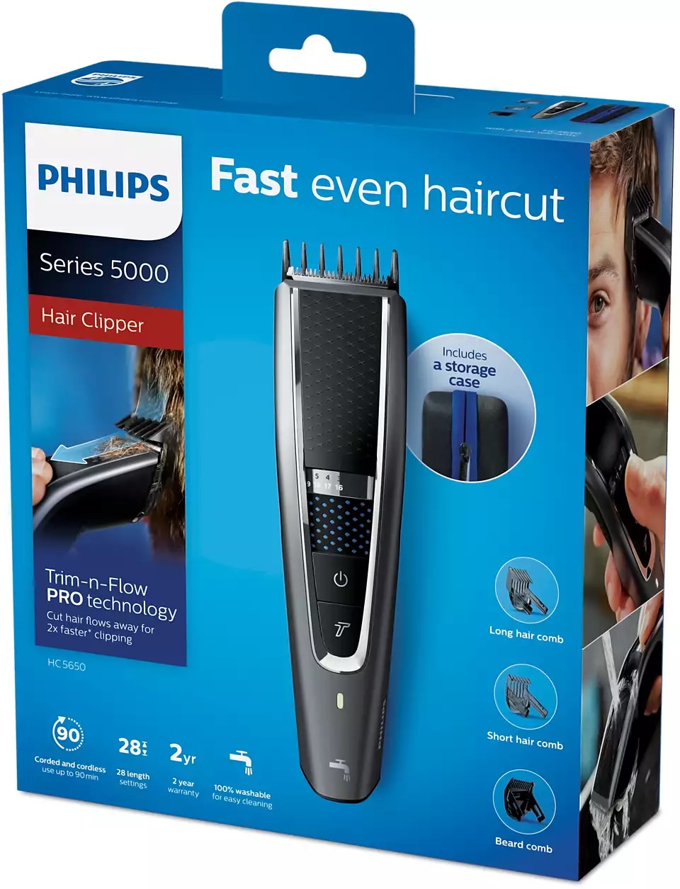 Philips | Hair clipper | HC5650/15 | Cordless or corded | Number of length steps 28 | Grey - Image 5