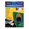 Fellowes | Laminating Pouch | A4 | Clear | Thickness: 100 micron, Qty Per Pack: 100 pcs; Ideal for notices, craft materials, signage and frequently handled documents; Compatible with all laminator brands