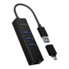 Raidsonic | 4 Port Hub with USB 3.0 Type-A, Type-C, Gigabit LAN | Icy Box IB-HUB1419-LAN