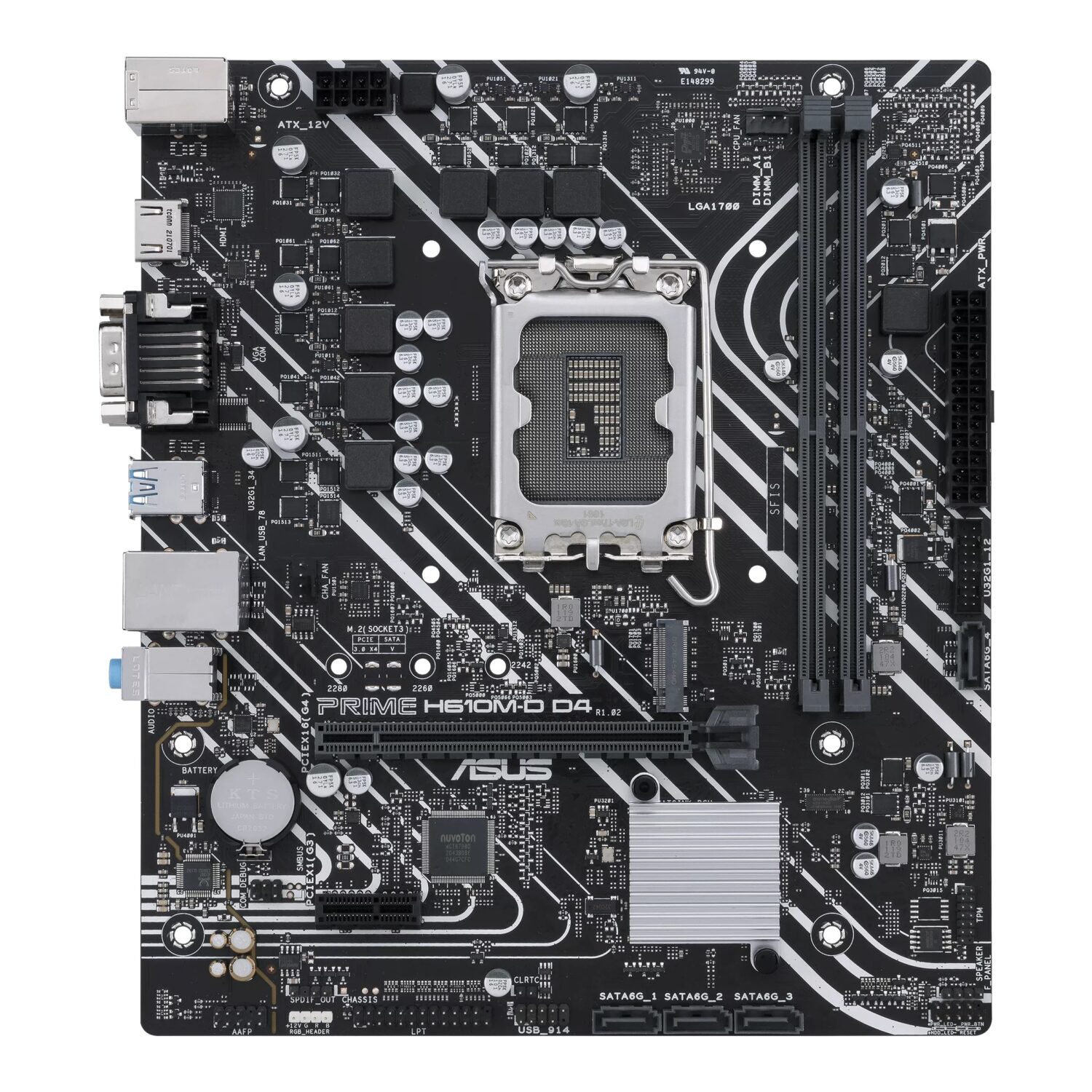 Asus | PRIME H610M-D D4 | Processor family Intel | Processor socket  LGA1700 | DDR4 DIMM | Memory slots 2 | Supported hard disk drive interfaces 	SATA, M.2 | Number of SATA connectors 4 | Chipset Intel H610 | mATX