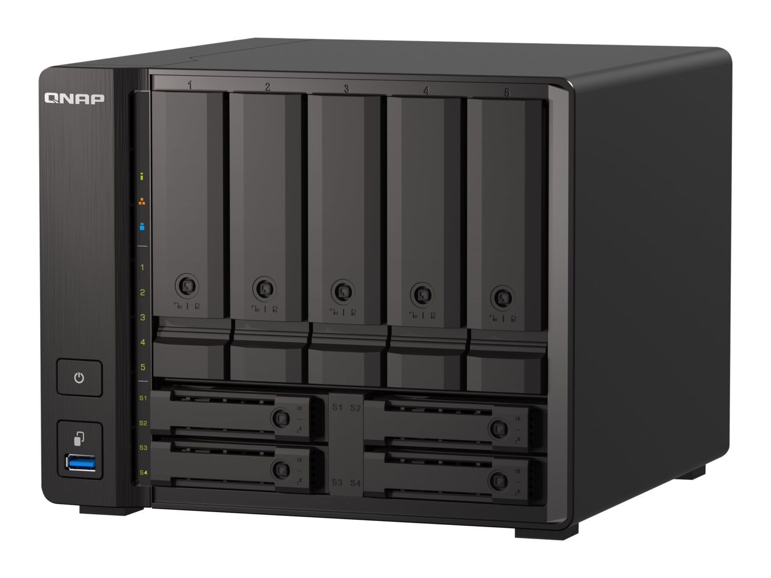 QNAP | 9-Bay QuTS hero NAS | TS-H973AX-8G | Up to 9 HDD/SSD Hot-Swap | AMD Ryzen | Ryzen V1500B Quad-Core | Processor frequency 2.2 GHz | 8 GB | DDR4