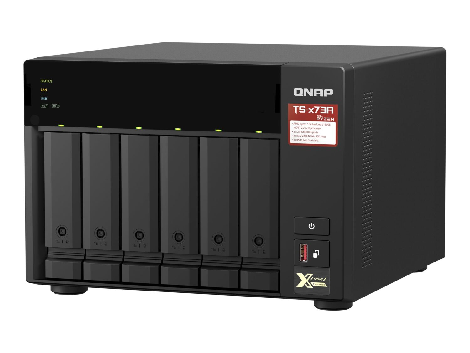 QNAP | 6-Bay QTS and QuTS hero NAS | TS-673A-8G | Up to 6 HDD/SSD Hot-Swap | AMD Ryzen | Ryzen V1500B Quad-Core | Processor frequency 2.2 GHz | 8 GB | DDR4