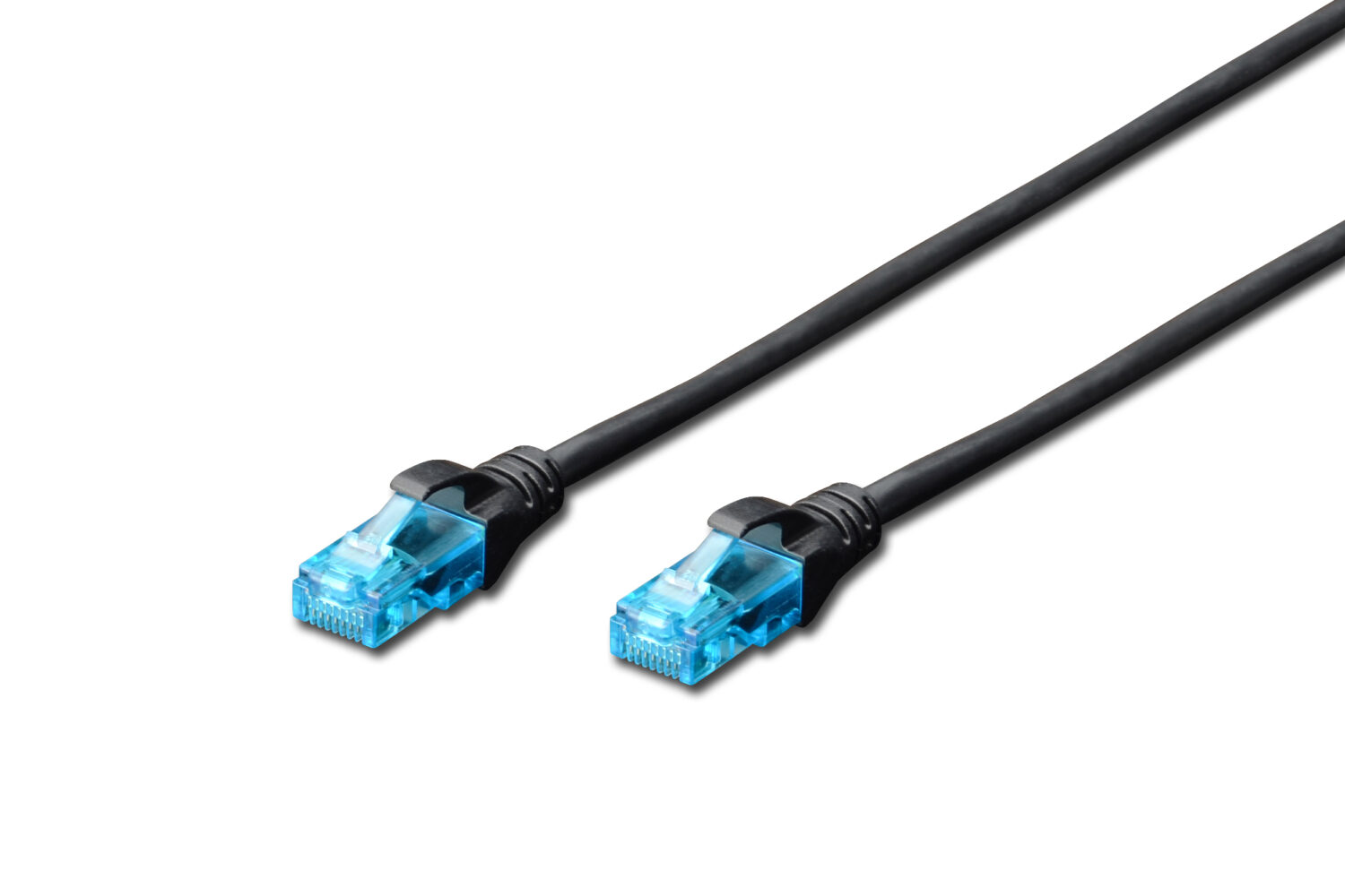 CAT 5e U-UTP | Patch cord | PVC AWG 26/7 | Boots with kink protection, strain relief and latch protection | Black | 1 m | Modular RJ45 (8/8) plug