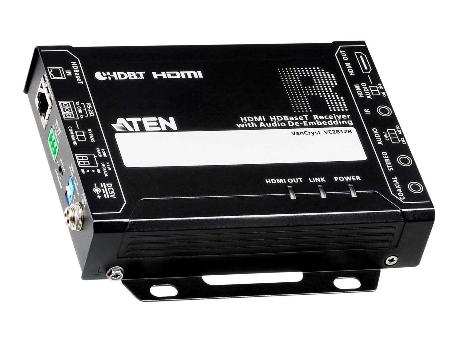 Aten | HDMI HDBaseT Receiver with Audio De-Embedding | VE2812R | 1xDC Jack (Power), 1xRJ-45 Female (Unit To Unit)