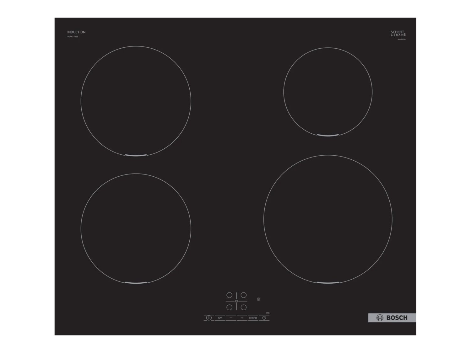 Bosch | Hob | PUE611BB5E | Induction | Number of burners/cooking zones 4 | Touch | Timer | Black