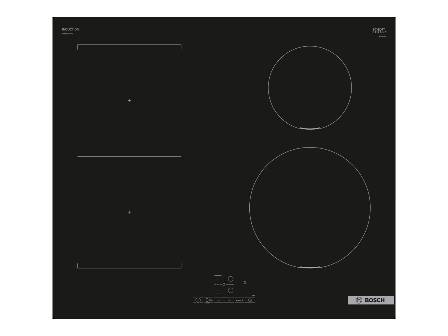 Bosch | Hob | PWP611BB5E | Induction | Number of burners/cooking zones 4 | Touch | Timer | Black