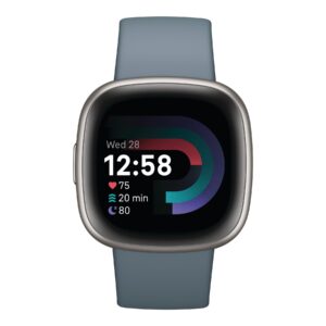 Versa 4 | Smart watch | NFC | GPS (satellite) | AMOLED | Touchscreen | Activity monitoring 24/7 | Waterproof | Bluetooth | Wi-Fi | Waterfall Blue/Platinum