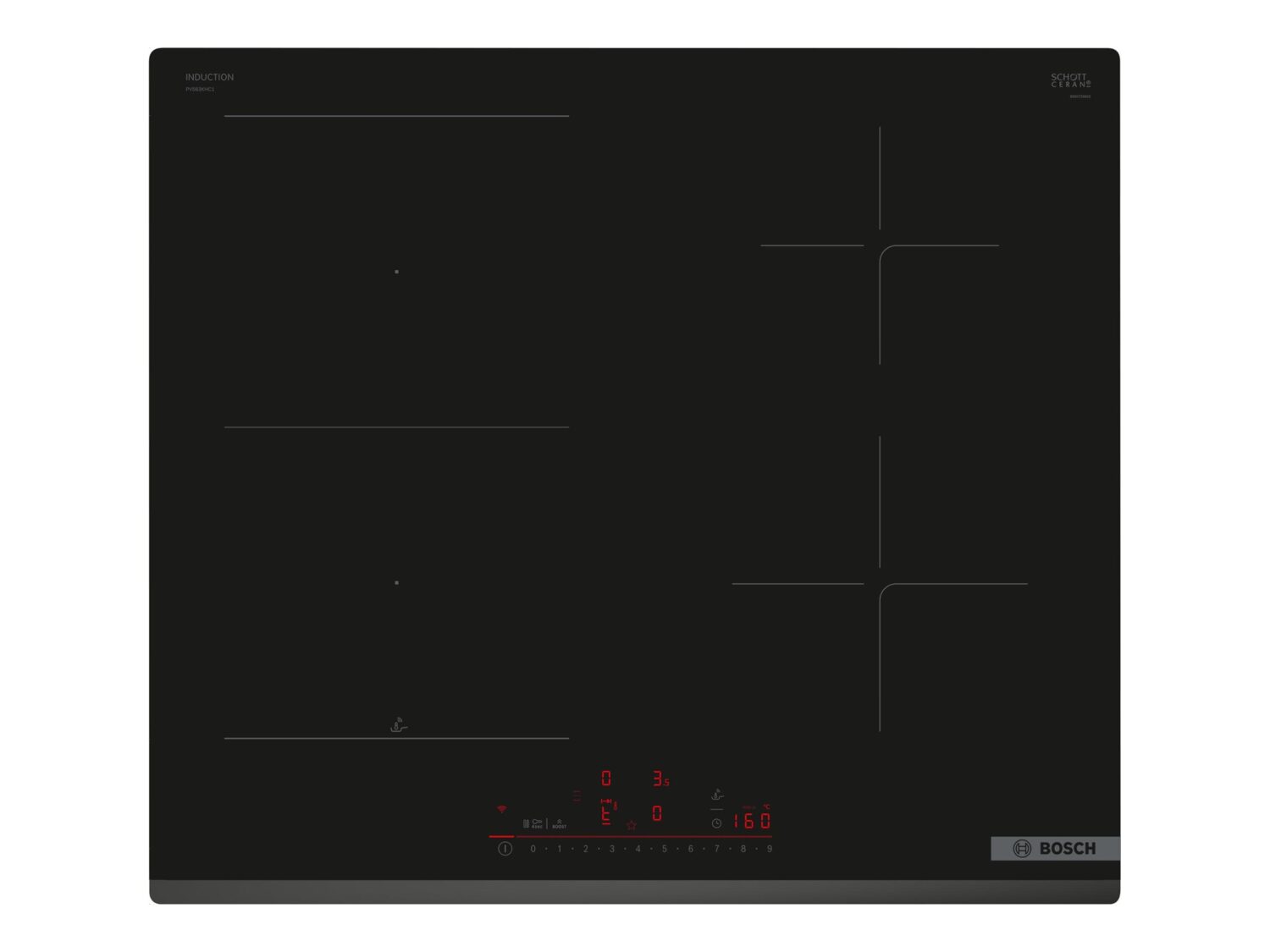 Bosch | Hob | PVS63KHC1Z Series 6 | Induction | Number of burners/cooking zones 4 | Touch | Timer | Black