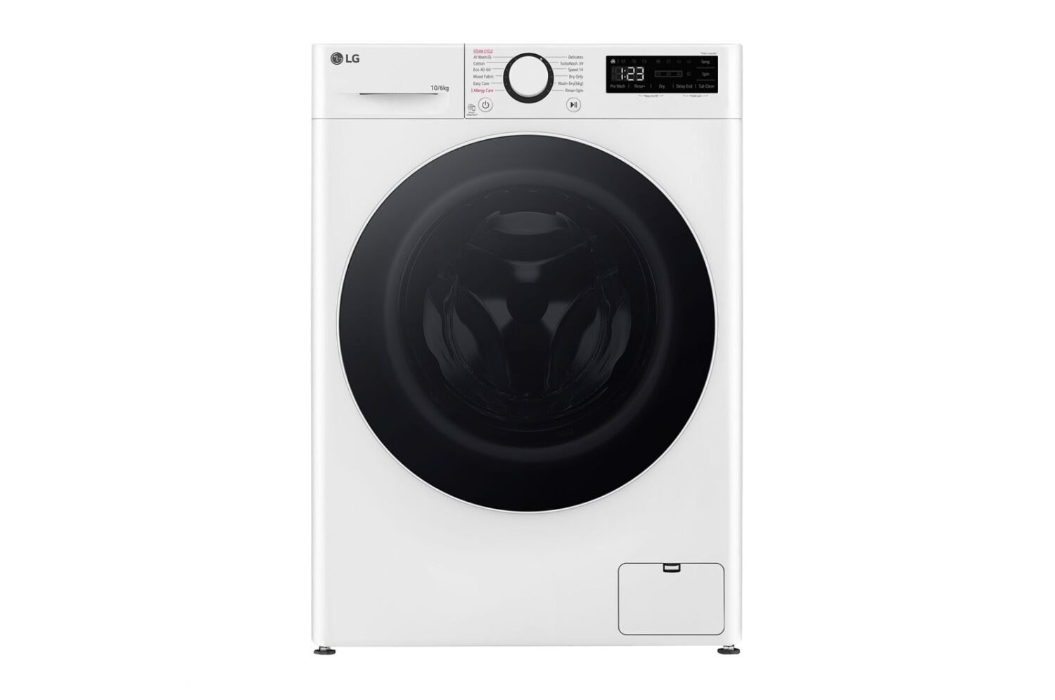 LG | Washing machine with dryer | F4DR510S0W | Energy efficiency class A-10%/D | Front loading | Washing capacity 10 kg | 1400 RPM | Depth 57 cm | Width 60 cm | Display | LED | Drying system | Drying capacity 6 kg | Steam function | Direct drive | White