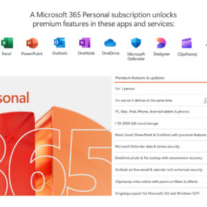 Microsoft | 365 Personal | QQ2-01897 | M365 Personal | FPP | License term 1 year(s) | English | EuroZone Medialess