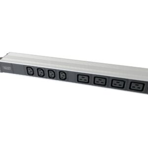 1U Aluminum PDU, rackmountable, 4x C13, 4x C19 2x 16A Plug, 250VAC 50/60Hz open end | DN-95423 | Sockets quantity 10