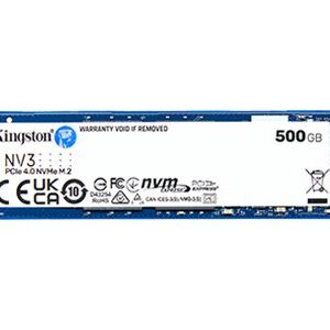 Kingston SSD | NV3 | 500 GB | SSD form factor M.2 2280 | Solid-state drive interface PCIe NVMe Gen 4.0 (x4) | Read speed 5000 MB/s | Write speed 3000 MB/s