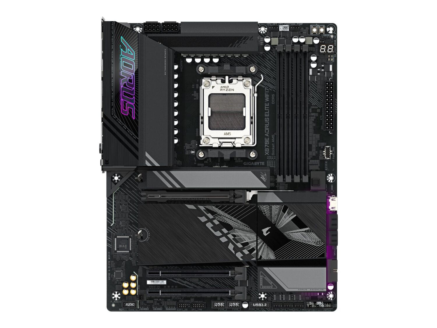 Gigabyte X870E A ELITE WIFI7 | Processor family AMD | Processor socket AM5 | DDR5 | Supported hard disk drive interfaces SATA, M.2 | Number of SATA connectors 4