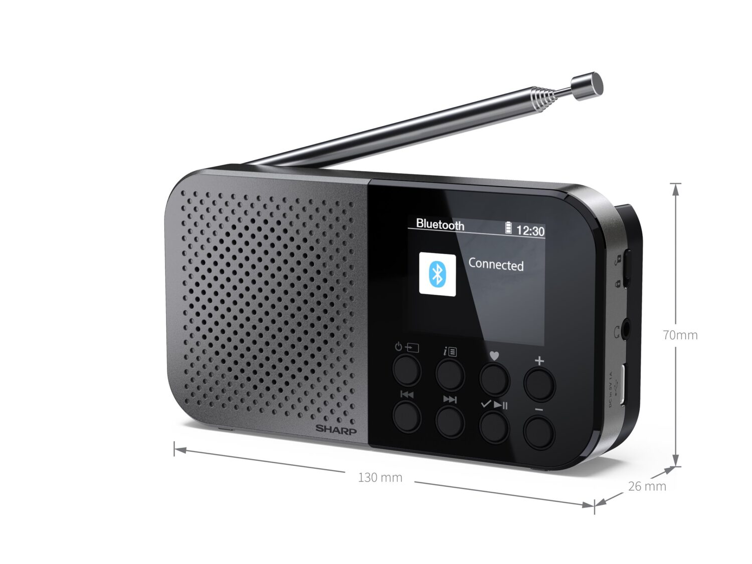 Sharp OSAKA Pocket/Handheld Portable Digital Radio | DR-P520(GY) | Bluetooth