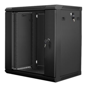 Lanberg | Rack cabinet 19" wall-mount 12U/600x450 (flat pack) with glass door | WF01-6412-10B | Black