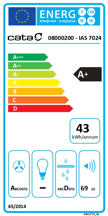 CATA | Hob with Hood | IAS 7024 | Induction | 77 cm | Number of burners/cooking zones 4 | Black | Slider