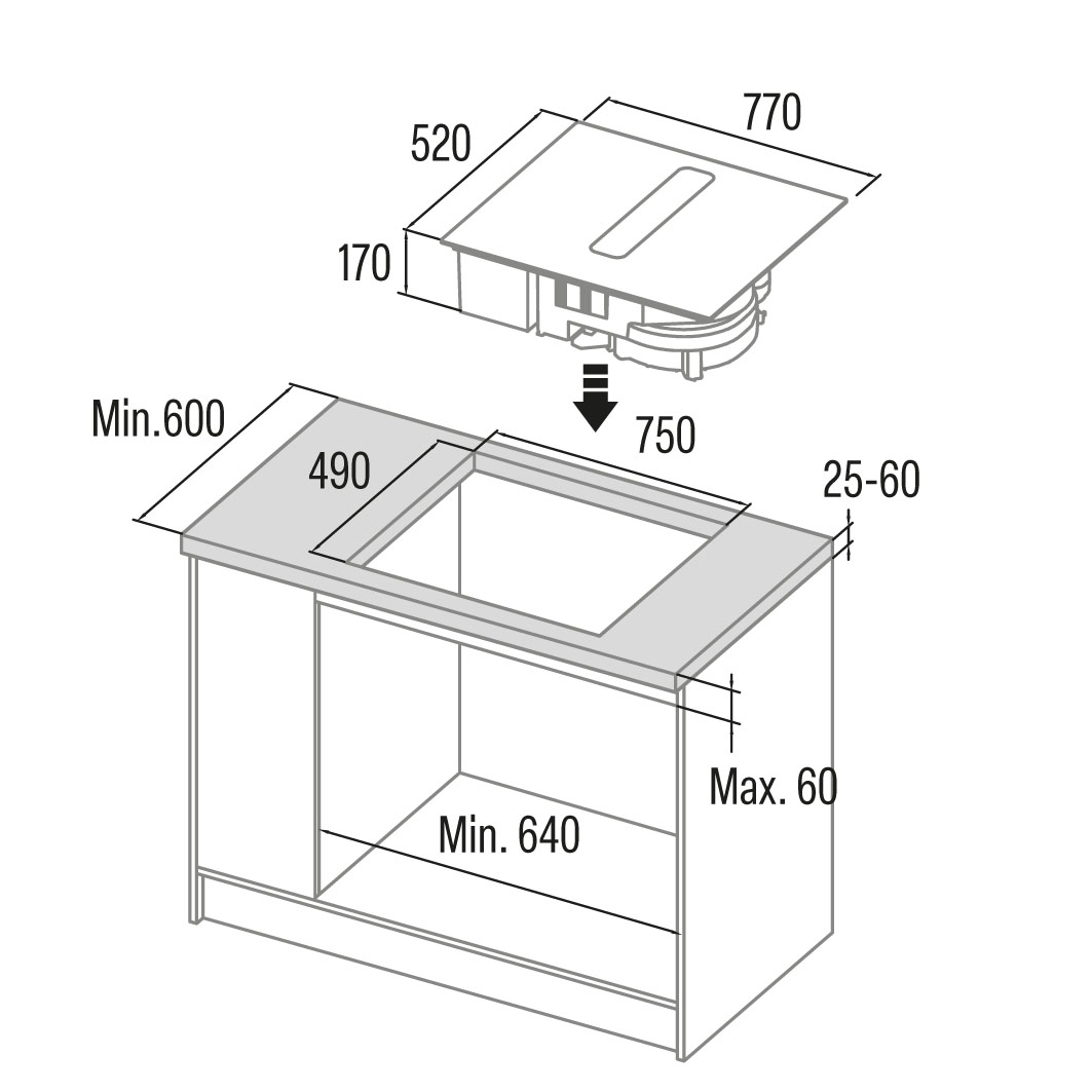 CATA | Hob with Hood | IAS 7024 | Induction | 77 cm | Number of burners/cooking zones 4 | Black | Slider - Image 4