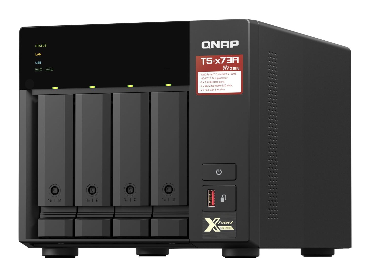 QNAP | 4-Bay QTS and QuTS hero NAS | TS-473A-8G | Up to 4 HDD/SSD Hot-Swap | AMD Ryzen | Ryzen V1500B Quad-Core | Processor frequency 2.2 GHz | 8 GB | DDR4