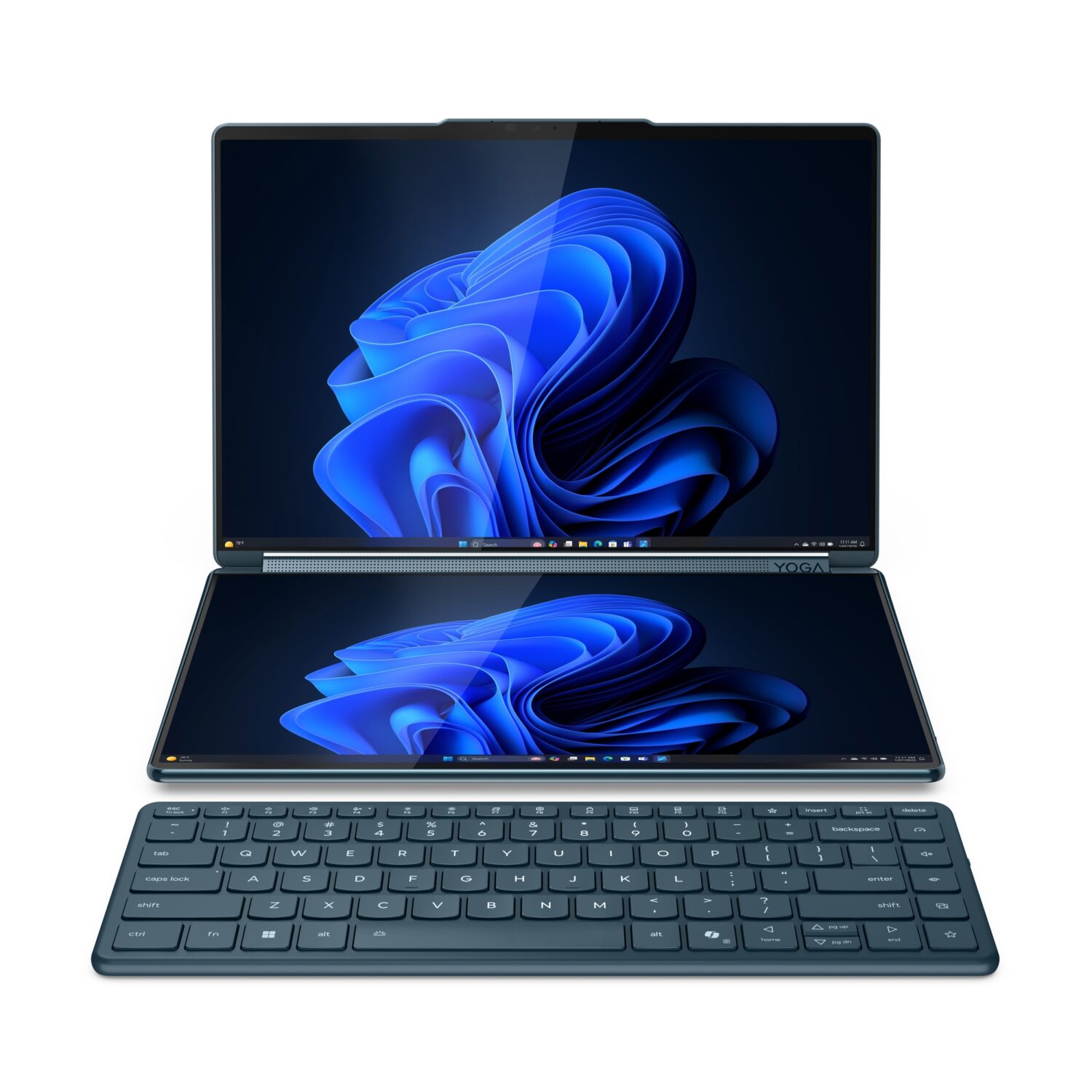 Lenovo Yoga Book 9 14IAH10 | Tidal Teal | 2x14 " | OLED | Touchscreen | 2.8K WQXGA+ | 2880 x 1800 pixels | Intel Core Ultra 7 | 255H | 32 GB | Soldered LPDDR5x | Solid-state drive capacity 1000 GB | Intel Arc 140T GPU | Windows 11 Pro | 802.11be | Bluetooth version 5.4 | Keyboard language English | Keyboard backlit | Warranty 24 month(s) | Battery warranty 12 month(s)