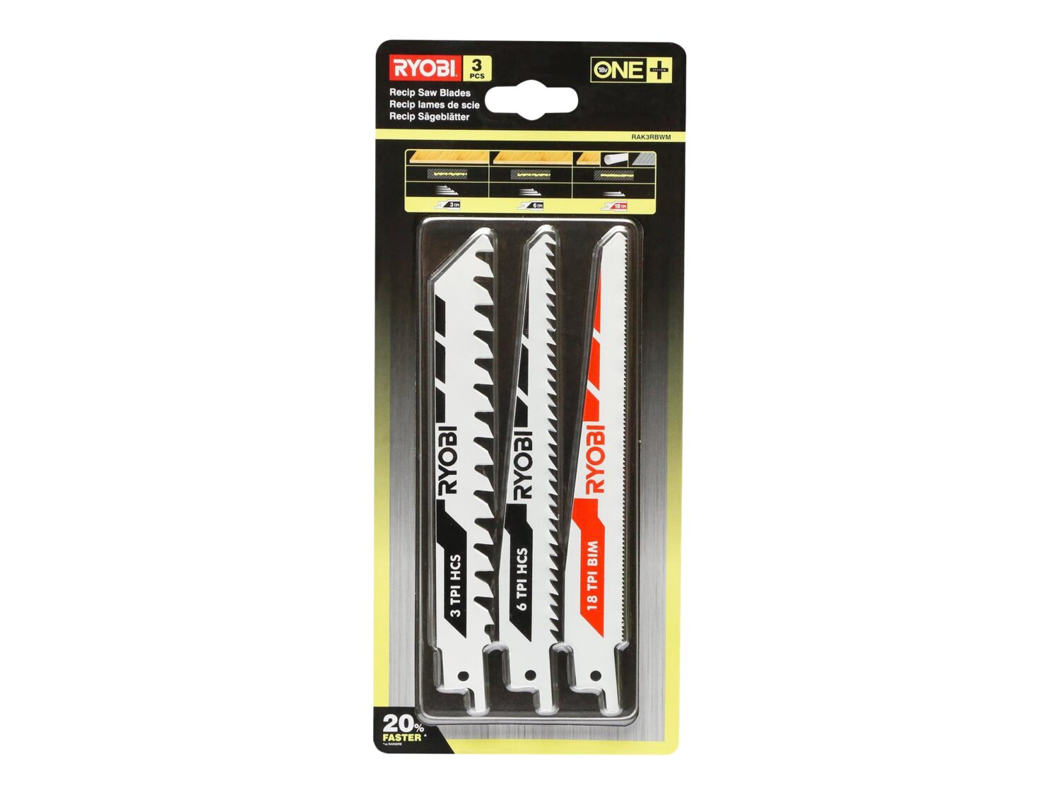 Reciprocating saw blades RYOBI RAK3RBWM, 3/6/8 TPI, for metal and wood, 3 pcs. | Ryobi