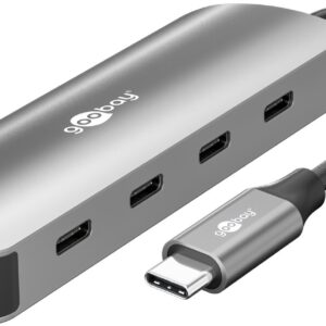Goobay 76565 Slim 4-Port USB-Hub, USB-C™ auf USB-C™, 10 Gbit/s, Grey