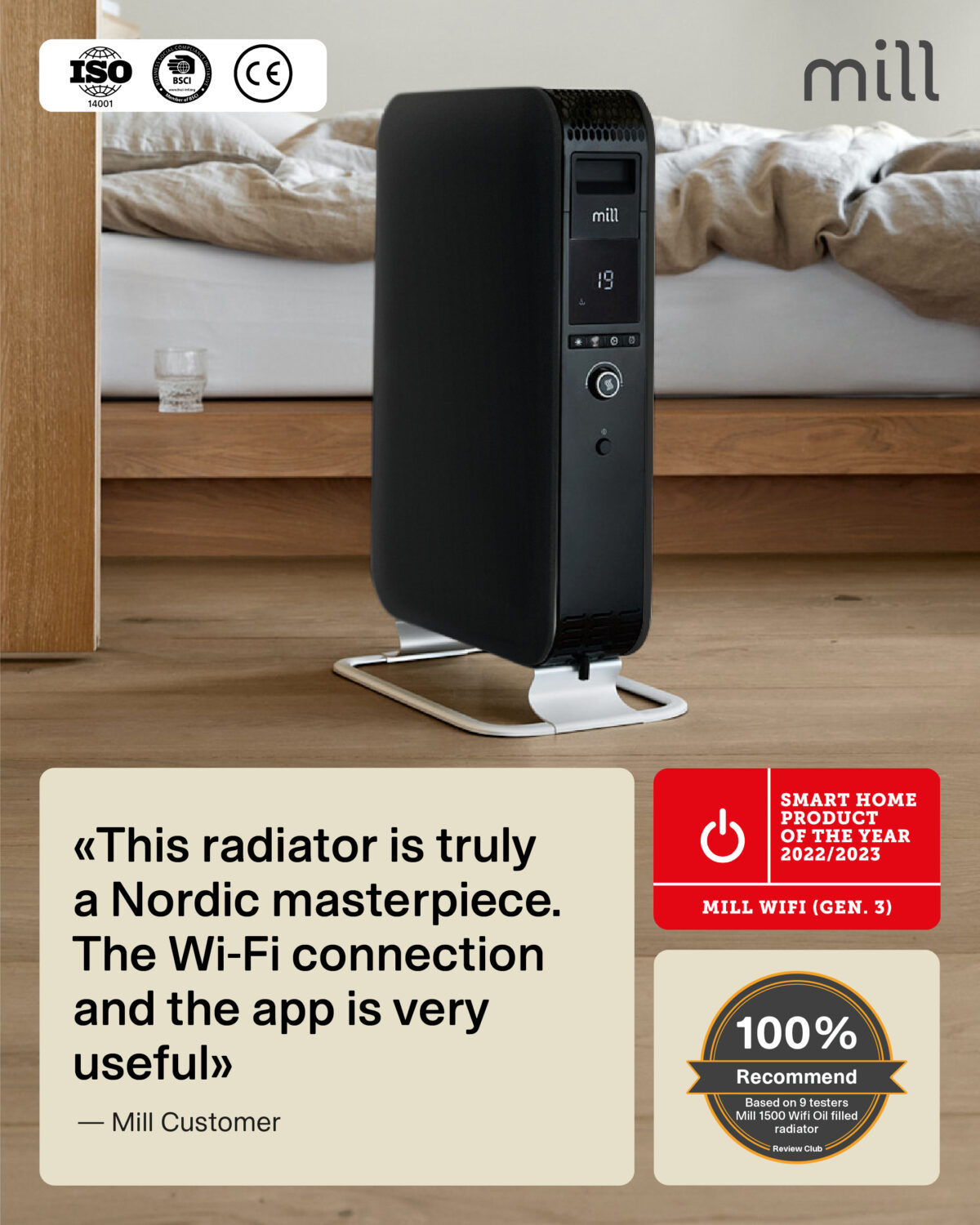 Mill | WiFI GEN3 Oil Filled Radiator | OIL2000WIFI3 | Oil Filled Radiator | 2000 W | Number of power levels 3 | Black - Image 10
