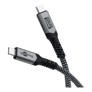 Goobay USB-C™ Cable with Textile Sheath, USB4™, 240 W, 40 Gbit/s, Power Delivery, 0.5 m, Black, Grey | Goobay