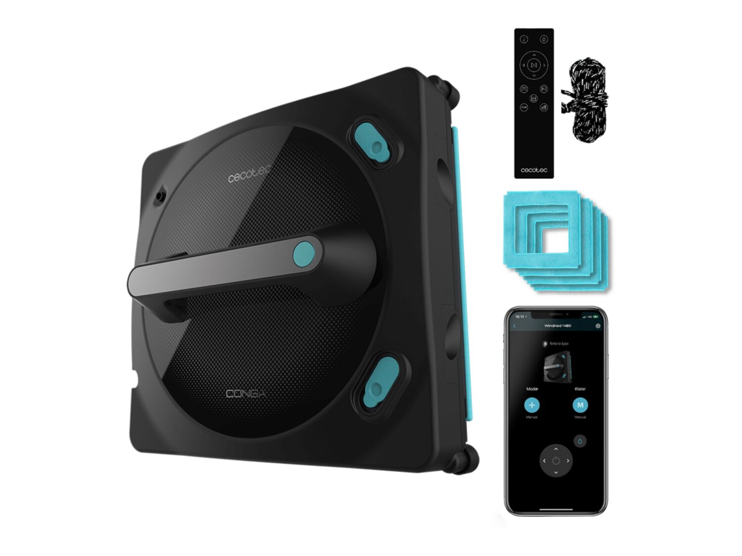 Cecotec Windows Cleaner Robot | Conga Windroid 1490 TwerkingSpray Connected | Corded | Black