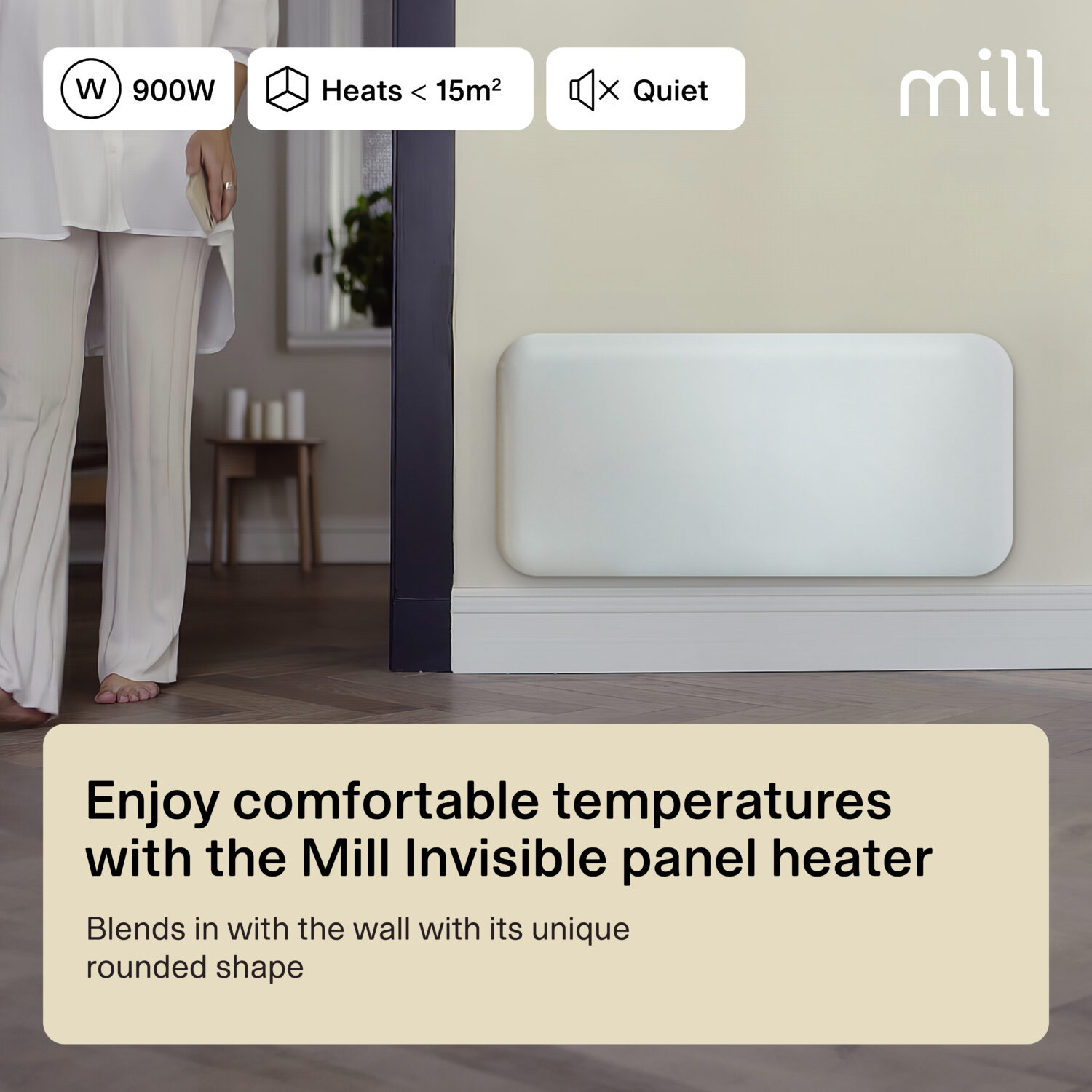 Mill | Heater | IB900DN Steel | Panel Heater | 900 W | Number of power levels 1 | Suitable for rooms up to 11-15 m² | White | N/A - Image 8