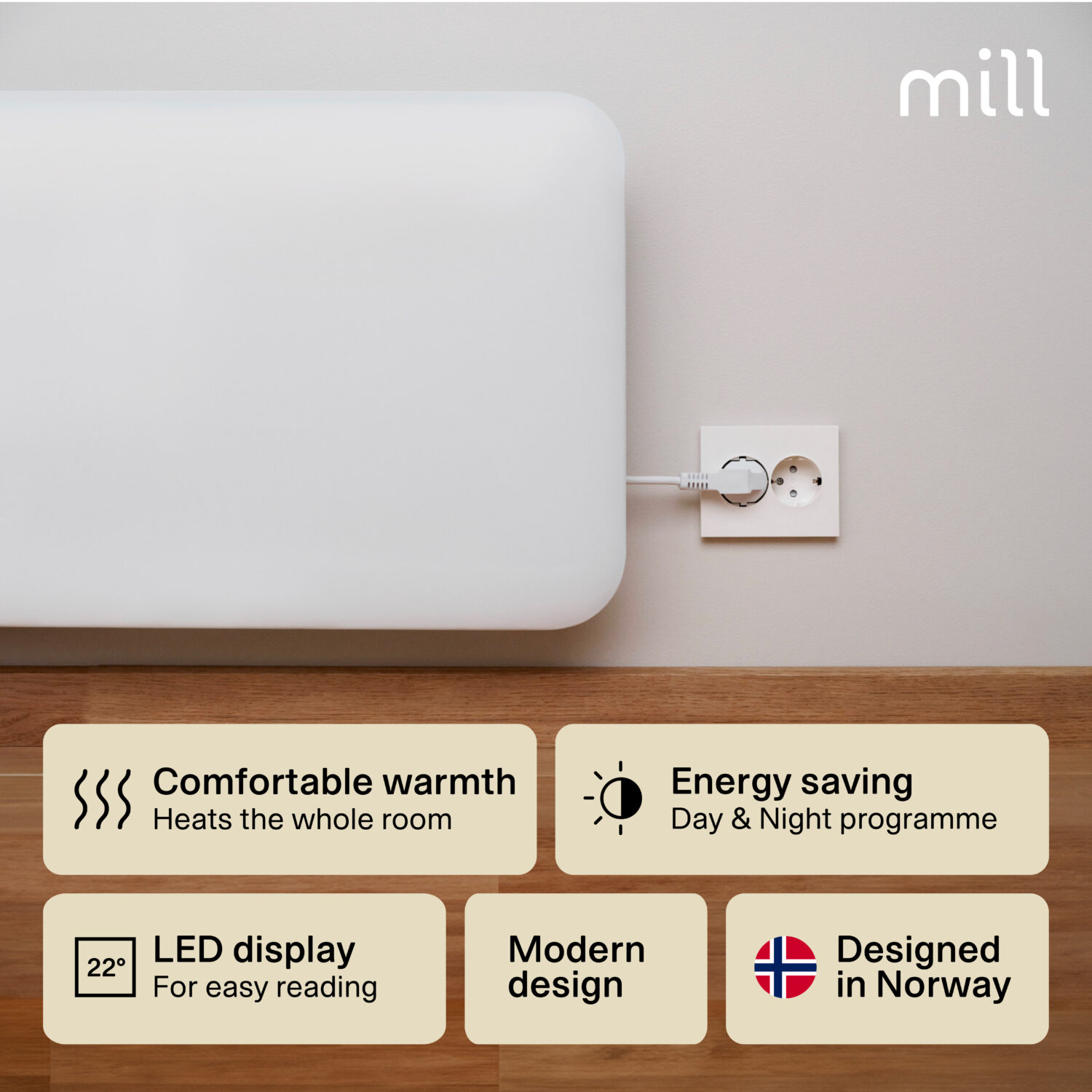 Mill | Heater | IB900DN Steel | Panel Heater | 900 W | Number of power levels 1 | Suitable for rooms up to 11-15 m² | White | N/A - Image 9