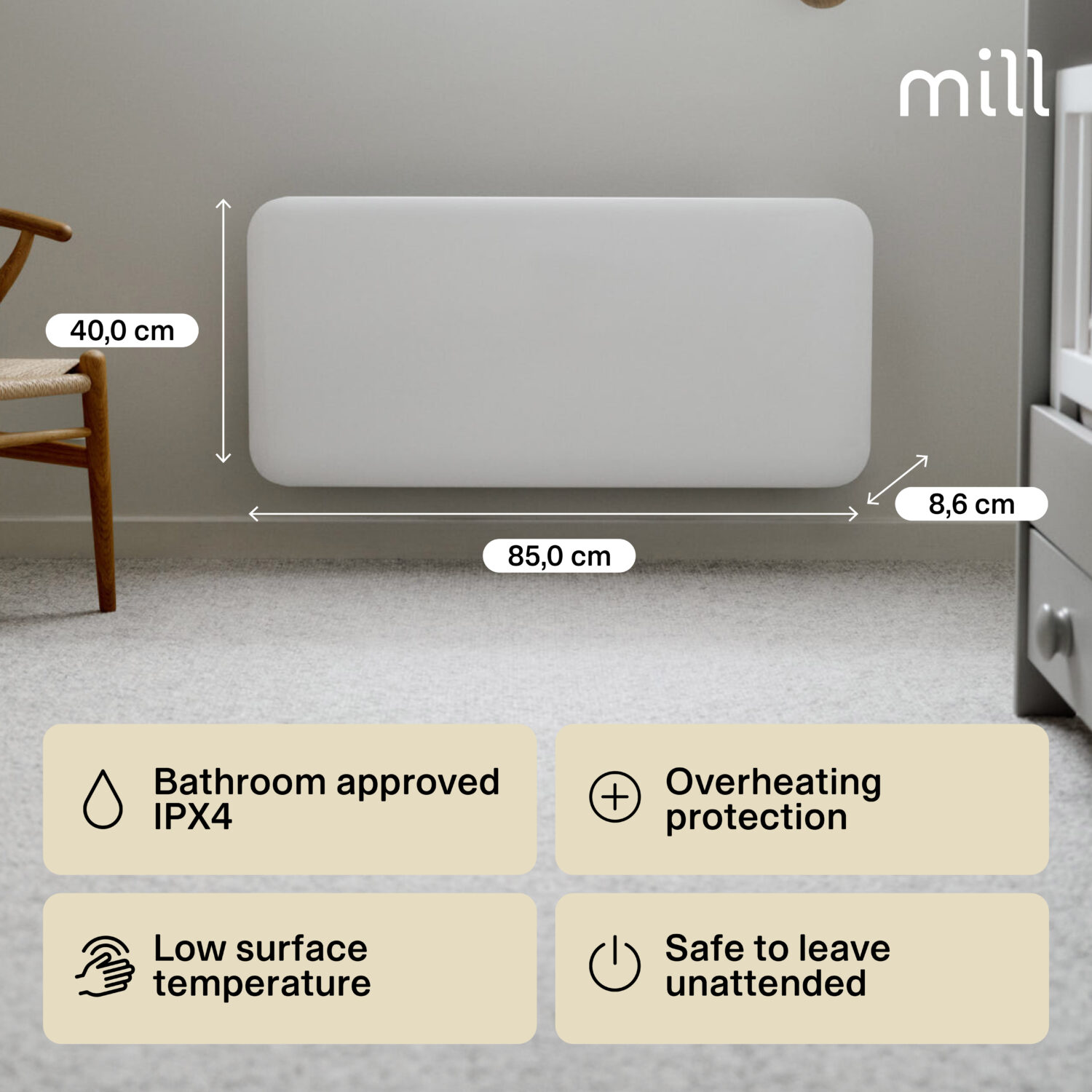 Mill | Heater | IB900DN Steel | Panel Heater | 900 W | Number of power levels 1 | Suitable for rooms up to 11-15 m² | White | N/A - Image 10