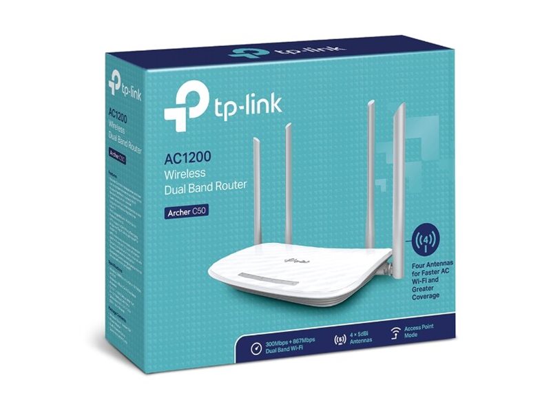 Router | Archer C50 | 802.11ac | 300+867 Mbit/s | 10/100 Mbit/s | Ethernet LAN (RJ-45) ports 4 | Mesh Support No | MU-MiMO No | No mobile broadband | Antenna type 2xExternal - Image 11
