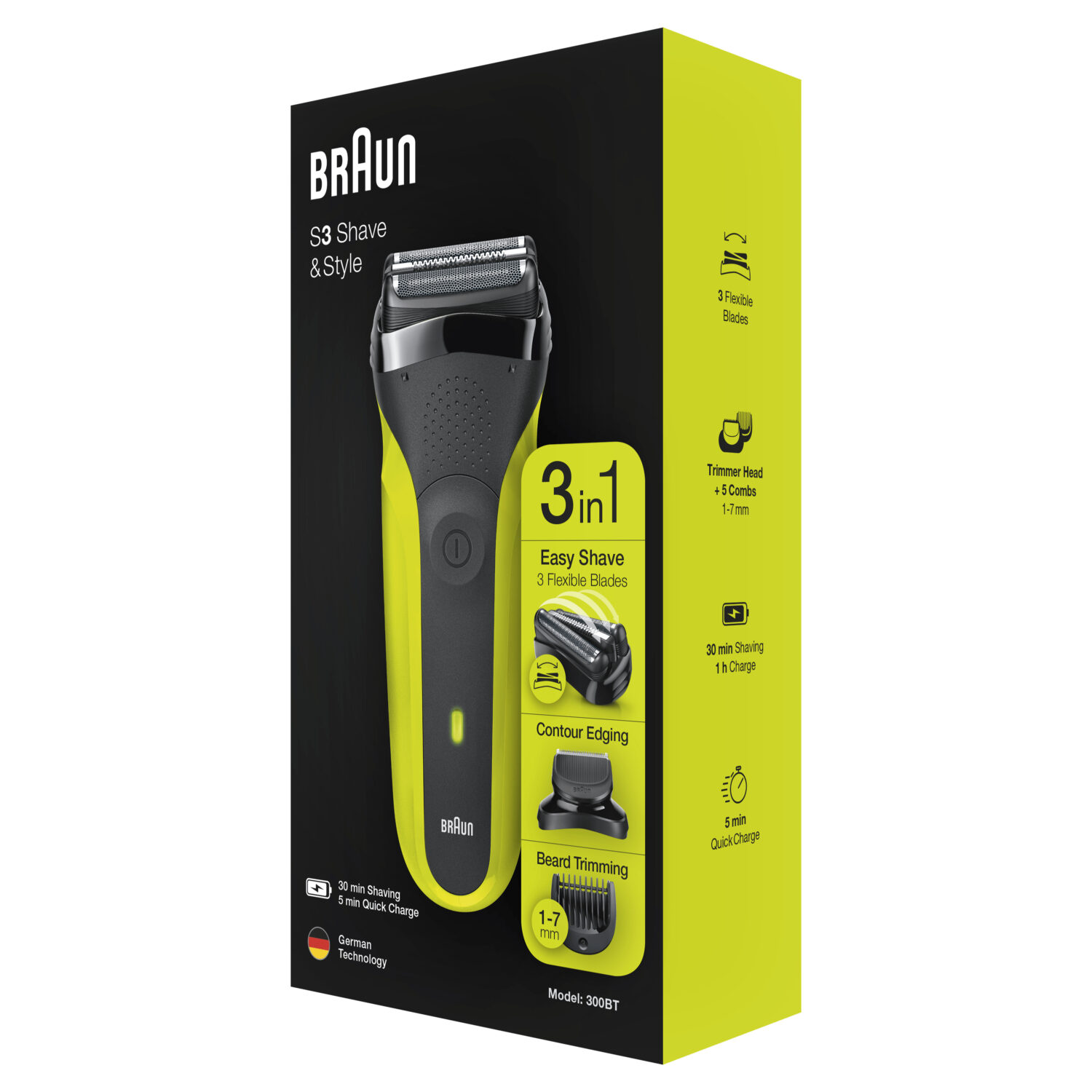 Braun | Shaver | Series 3 Shave&Style 300BT | Operating time (max) 30 min | NiMH | Black/Green - Image 7