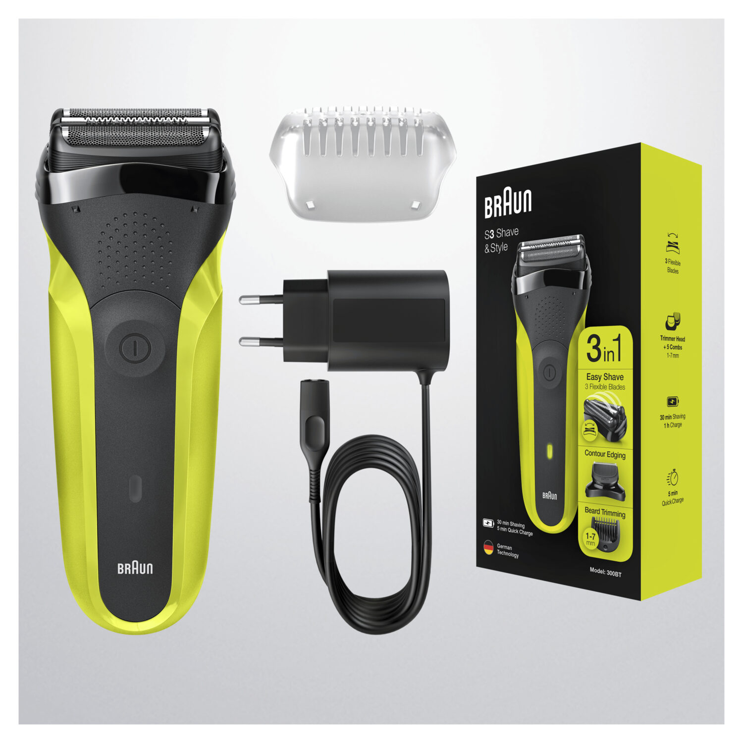 Braun | Shaver | Series 3 Shave&Style 300BT | Operating time (max) 30 min | NiMH | Black/Green - Image 2