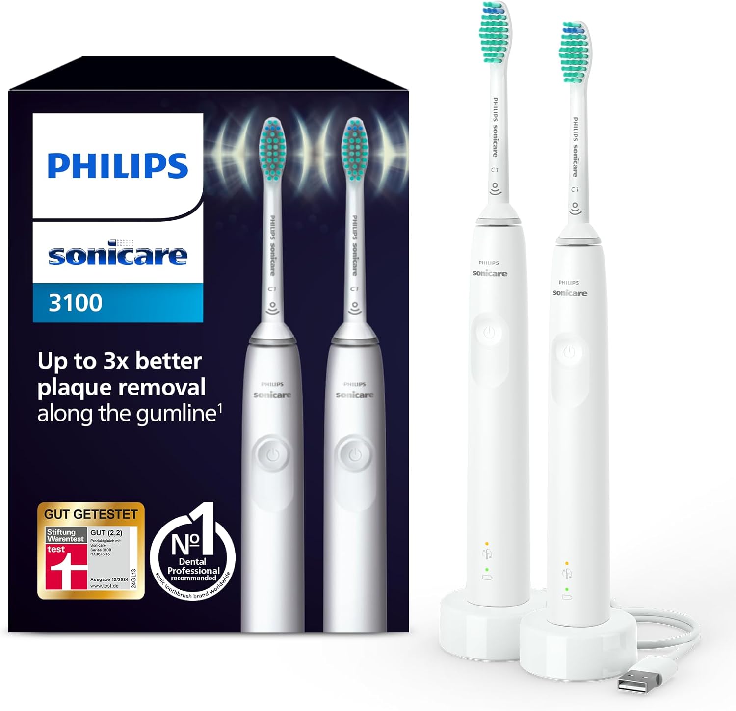 Philips | Sonic Electric Toothbrush | Sonicare 3100 series HX3675/13 | Rechargeable | For adults | Number of brush heads included 2 | Number of teeth brushing modes 1 | Sonic technology | White - Image 2