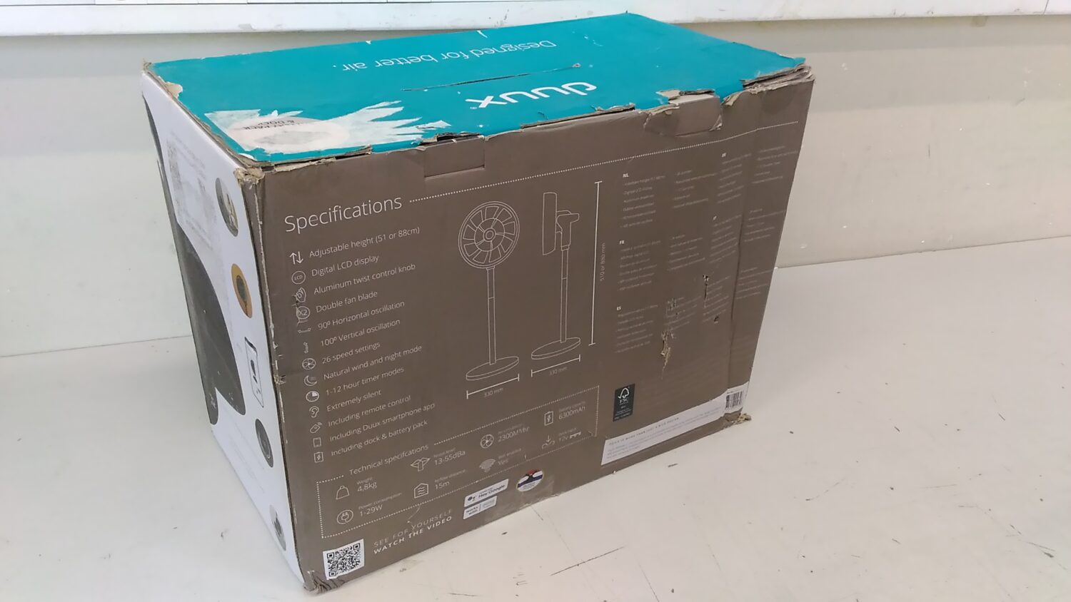 SALE OUT. Duux Whisper Flex Smart Fan with Battery Pack, Black | Duux | Smart Fan | Whisper Flex Smart Black with Battery Pack | Stand Fan | USED, DAMAGED PACKAGING, SMALL MARKS ON STAND, BATTERY NOT WORKING, CRACK ON BACK | Black | Diameter 34 cm | Number of speeds 26 | Oscillation | 2-22 W | Remote control | Timer - Image 3
