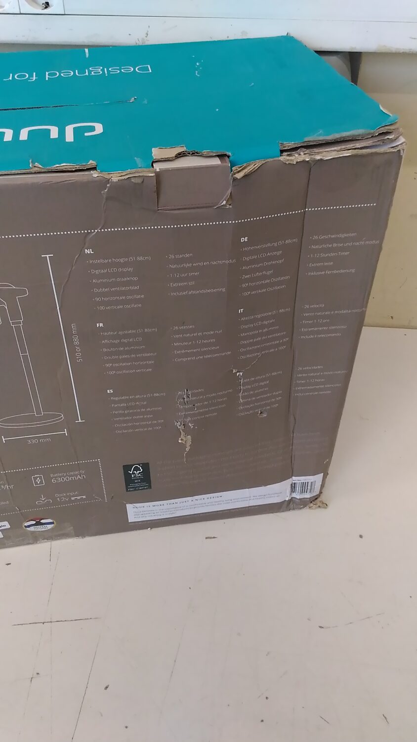 SALE OUT. Duux Whisper Flex Smart Fan with Battery Pack, Black | Duux | Smart Fan | Whisper Flex Smart Black with Battery Pack | Stand Fan | USED, DAMAGED PACKAGING, SMALL MARKS ON STAND, BATTERY NOT WORKING, CRACK ON BACK | Black | Diameter 34 cm | Number of speeds 26 | Oscillation | 2-22 W | Remote control | Timer - Image 4