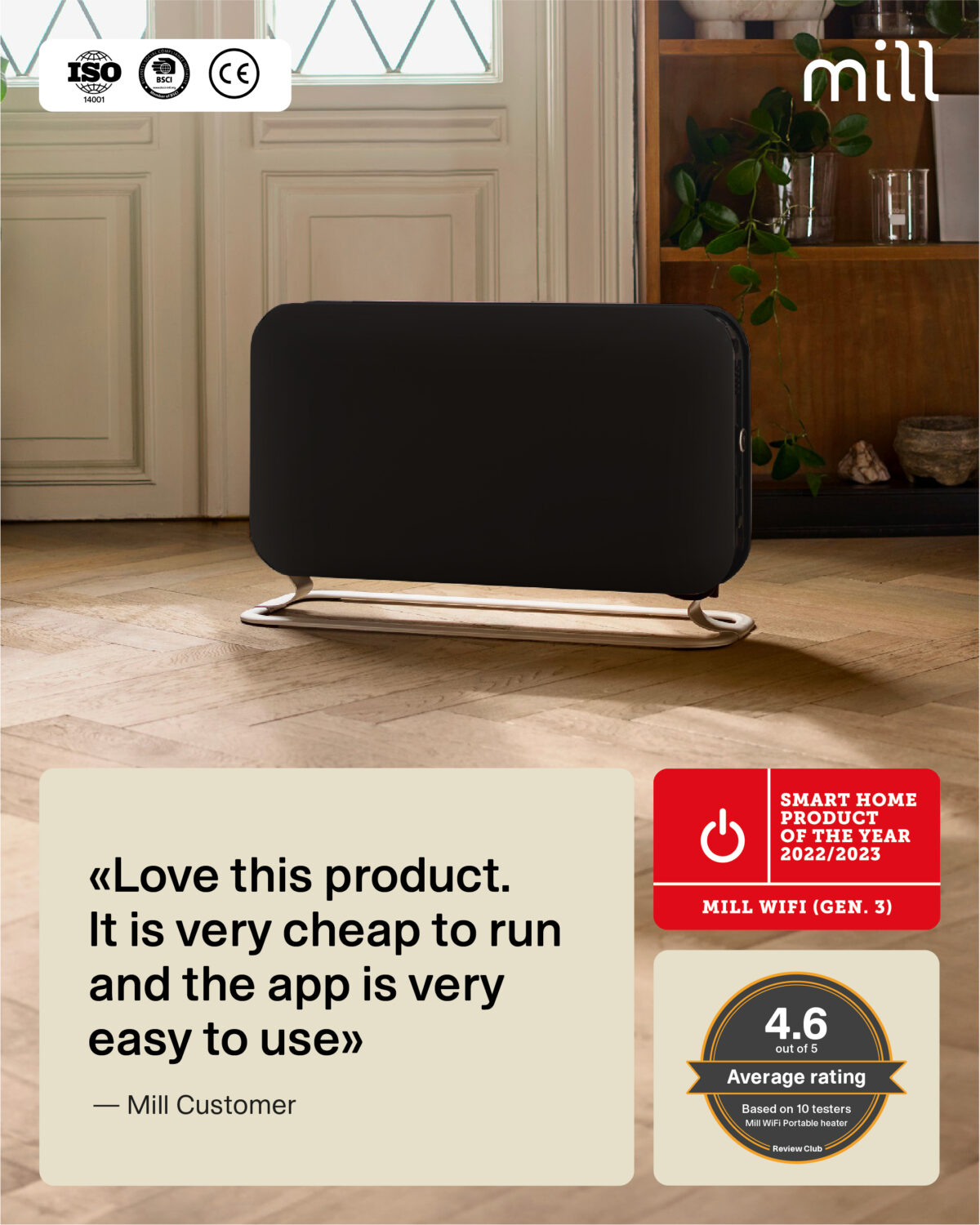 Mill CO1200WIFI3BLACK GEN3 Convection Heater, 1200W, Steel fronts, LED display, Black | Mill | Heater | CO1200WIFI3BLACK GEN3 | Convection Heater | 1200 W | Black - Image 5