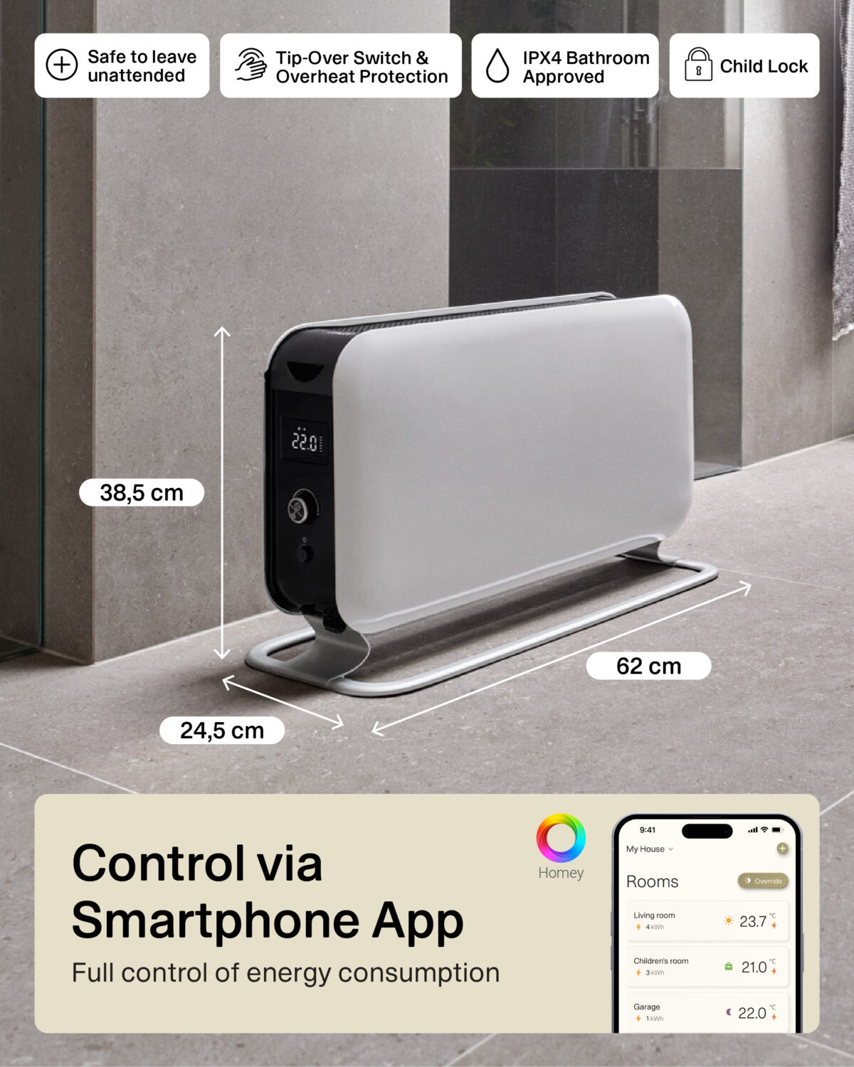 Mill | Portable Heater | CO1500MAXWIFI3 | Convection Heater | 1500 W | Suitable for rooms up to 14-18 m² | White | IPX4 - Image 8