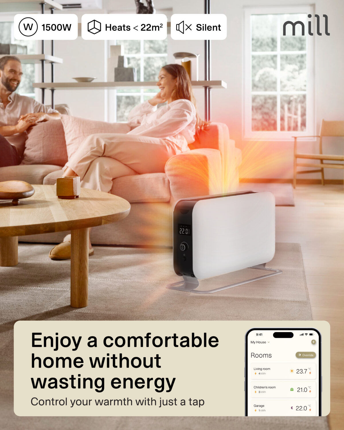 Mill | Portable Heater | CO1500MAXWIFI3 | Convection Heater | 1500 W | Suitable for rooms up to 14-18 m² | White | IPX4 - Image 6