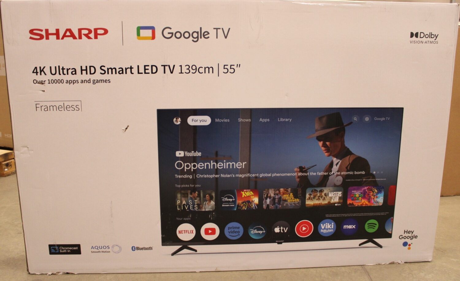 SALE OUT. Sharp 55GL4260E 55" (139cm) 4K Ultra HD Smart Google Frameless TV, Dolby Vision, Dolby Atmos, Google Assistant / DAMAGED PACKAGING | Sharp 55GL4260E | 55" (139cm) | Smart TV | Google TV | 4K UHD | DAMAGED PACKAGING, UNPACKED, UNPACKED ACCESSORIES