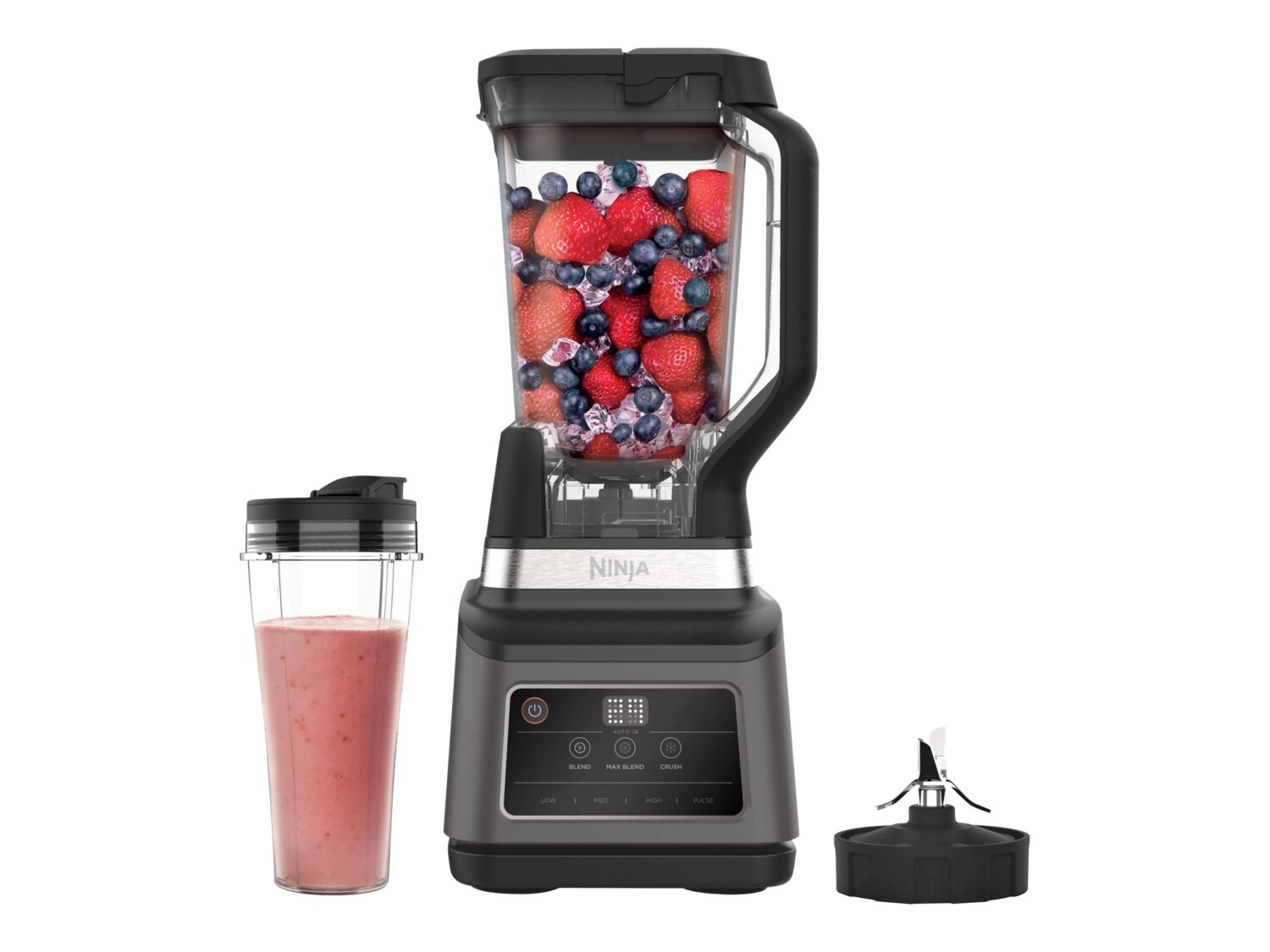 NINJA Mixer Blender 2in1 with Auto IQ | BN750EU | Tabletop | 1200 W | Jar material Plastic | Jar capacity 2.1+0.7 L | Ice crushing | Black/Silver - Image 2