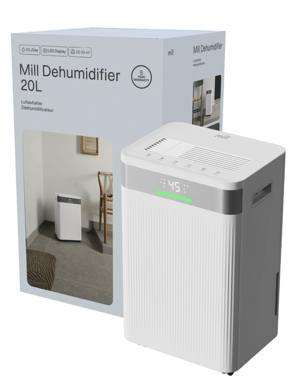 Mill Dehumidifier | MDH20 | Suitable for rooms up to 20-30 m² | Water tank capacity 4 L | White - Image 3