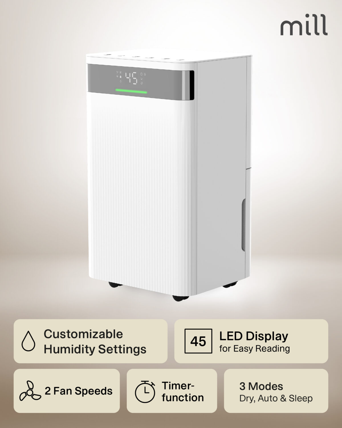 Mill Dehumidifier | MDH20 | Suitable for rooms up to 20-30 m² | Water tank capacity 4 L | White - Image 5