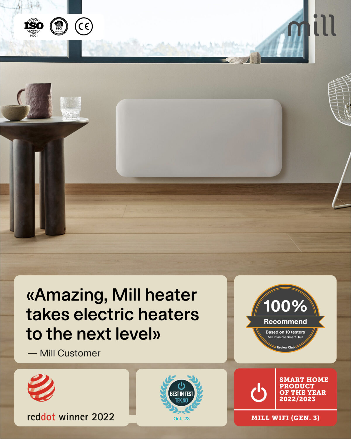 Mill Invisible Smart WiFi Heater | PA700WIFI4 | Panel Heater | 700 W | Suitable for rooms up to 9-12 m² | White | IPX4 - Image 8