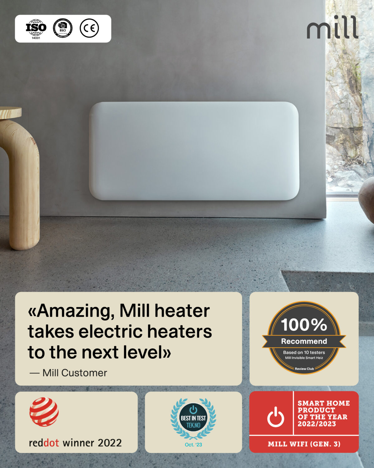 Mill WiFi Panel Heater | PA1500WIFI4A | Panel Heater | 1500 W | Suitable for rooms up to 22 m² | White | IPX4 - Image 6