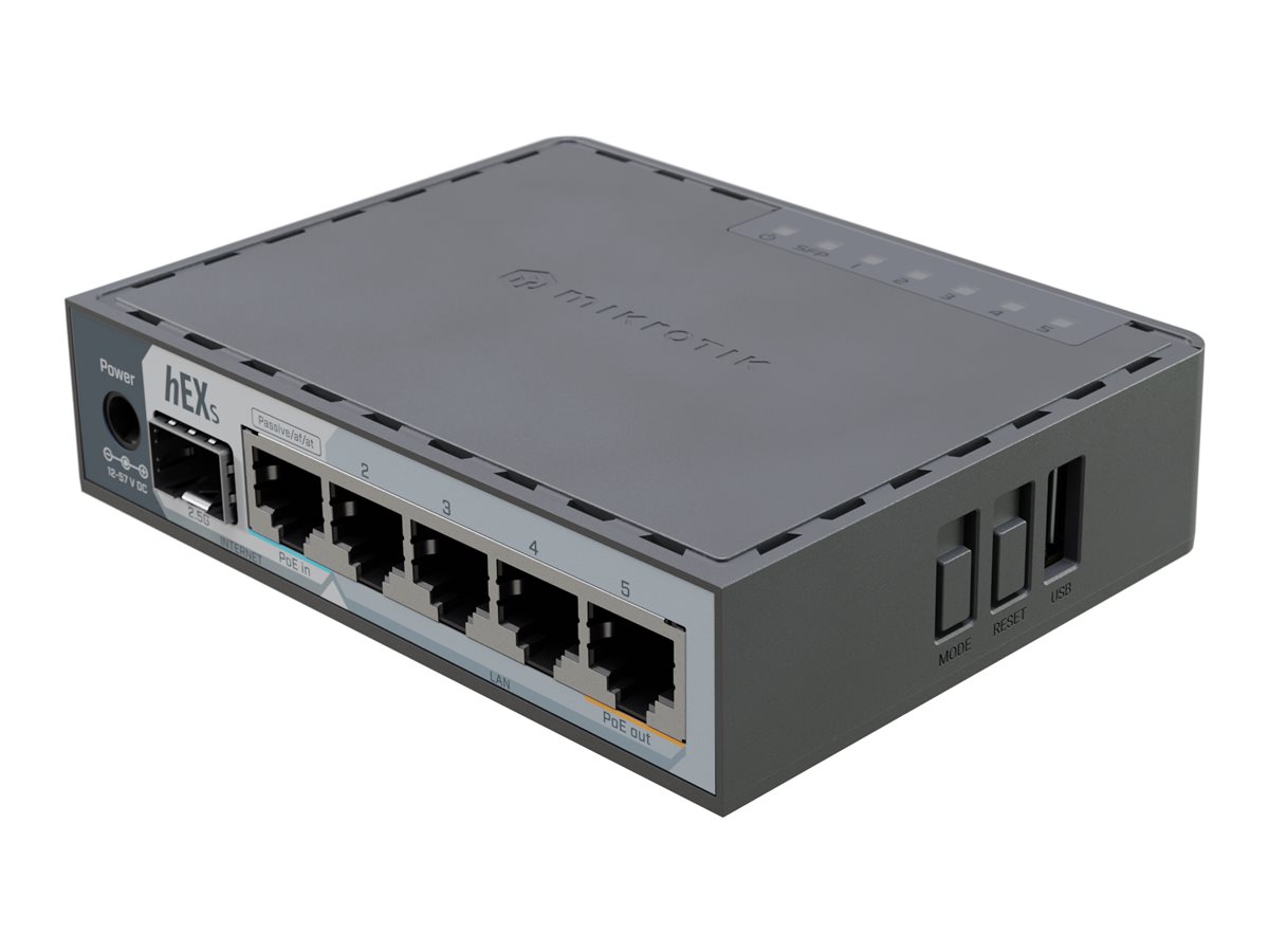 MikroTik hEX S (2025) | 10/100/1000 Mbit/s | Ethernet LAN (RJ-45) ports 5 | Mesh Support No | MU-MiMO No | No mobile broadband