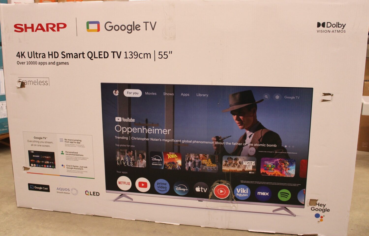 SALE OUT. Sharp 55GP6260E 55" (139cm) 4K Ultra HD QLED Smart Google Frameless TV, Dolby Vision, Dolby Atmos, App control, Google Assistant | Sharp 55GP6260E | 55" (139cm) | Smart TV | Google TV | 4K UHD QLED | DAMAGED PACKAGING, UNPACKED, UNPACKED ACCESSORIES